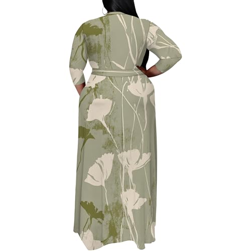 Image of SUZONANA Women's Plus Size Maxi Dresses Casual Loose Short Sleeve Long Maxi Dress with Belt Wedding