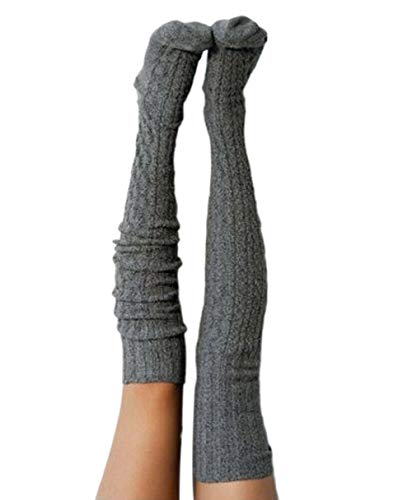 Women Cable Knit Extra Long Boot Socks Over Knee Thigh Stocking Leg Warmers (One size, Dark grey)