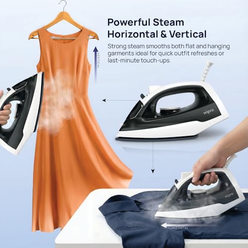 Image of Wipro Elato GS 208 1250 W Steam Iron With 160 Ml Water Tank | 5 Fabric Setting | Scratch Resistant Ceramic Soleplate | Anti- Calc Protection |2 Year Warranty