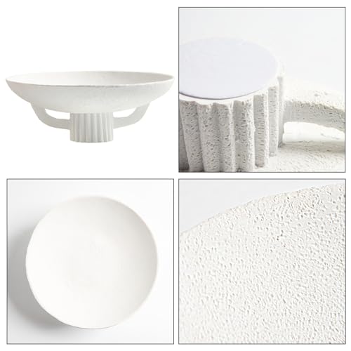 White Resin Decorative Bowl for Boho Modern Home Decor, 11.2\" Large Elegant Pedestal Kitchen Fruit Bowl/Key Holder/ Potpourri for Entryway Table, Coffee Table, Dining Room,Table Centerpiece Bowl