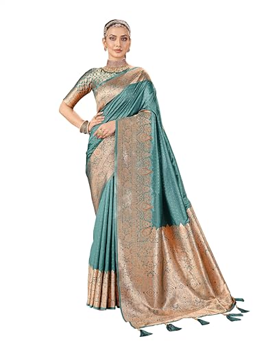 Image of Mehrang Women's Pure Kanjivaram Silk Saree Banarasi Silk Wedding Sarees for Women with Blouse Piece