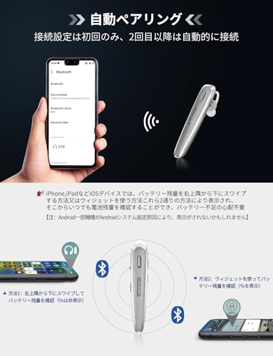 Laza-Vally 日本語音声片耳ワイヤレスイヤホン Qualcomm社製スマートチップ搭載 Bluetooth【aptX™& aptX™ HD、SBC・AAC対応 デュアルマイク通話設計 2台同時接続 最先端ENCイズ低減技術 ミュート機能搭載 】片耳イヤホン 在宅勤務テレワーク、 日本技適マーク取得品,Scms-t,ガラケー、iOS, android, Windows対応 「グレー」 商品画像5