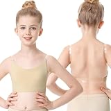SPOFOR Girls Dance Bra Clear Straps Teens Strapless Bra for Ballet Competitions Cheerleading with Replacement Straps, 28, Nude