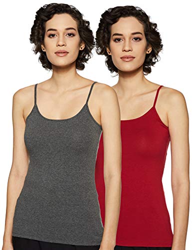 Amazon Brand – Symbol Women’s Slim Vest (Pack of 2) (SYMSS19TS003_Red & Charcoal Melange M)