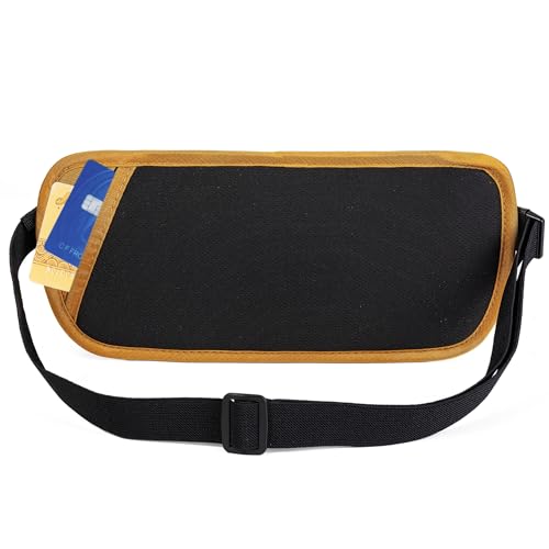 Image of RFID Blocking Money Belt - Passport Holder & Travel Wallet, Slim Hidden Fanny Packs for Women Men - Gold
