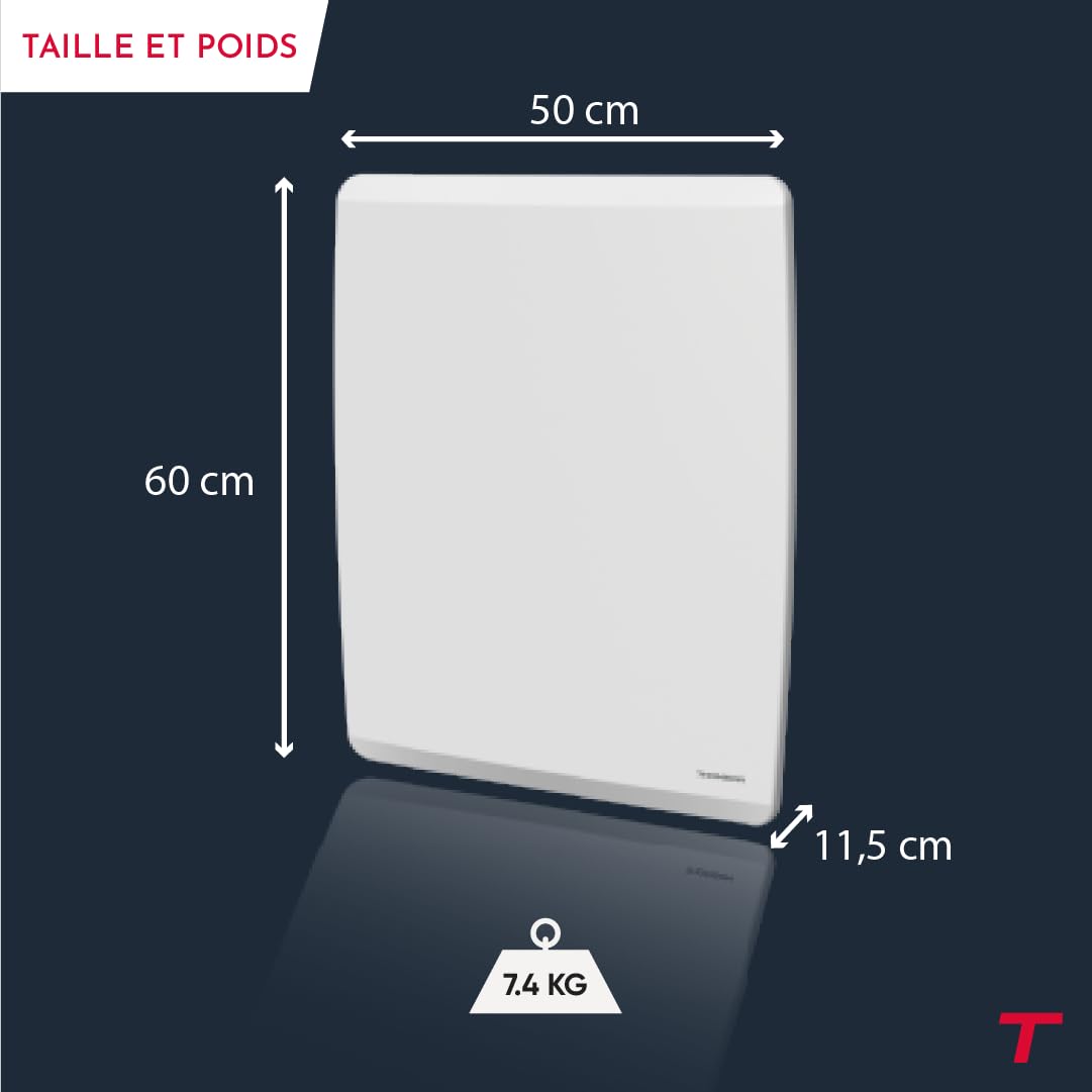 THOMSON - Radiateur électrique fixe connecté WiFi à inertie sèche céramique + film avec thermostat interchangeable 1000W THOMSON MOLY horizontal blanc