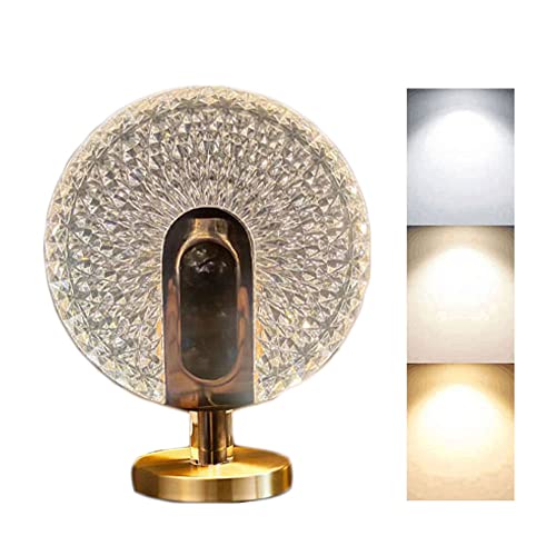 Led-ljus Lyx Kreativ Kristall Skrivbordslampa 3 Färgtemperatur Dimbar Rund Bordslampa 3,9 tum Guld Bas Skrivbordslampa Med USB-portar Nordic Bedroom Bedside Akryl Bordslampa
