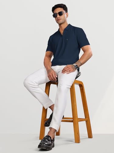 Image of BULLMER Trendy Solid Zipper Collar /Polo Neck Tshirt for Men