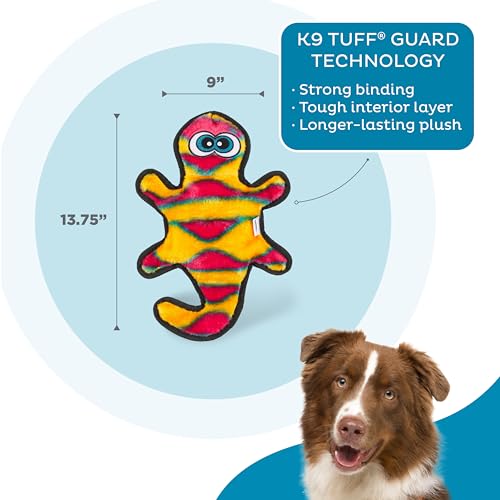 Outward Hound Durablez Medium Gecko Stuffing-Free Squeaky Plush Dog Toy for Puppies & Dogs - Interactive, Soft Yet Tough, No Mess, Jumbo Squeaker, Long-Lasting Play, 13.75 inch, Orange image 3