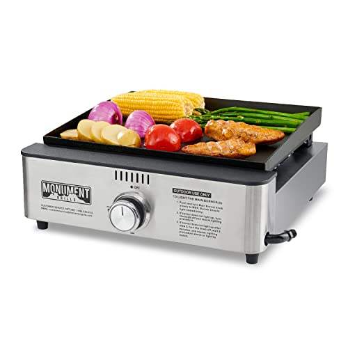 Monument Grills Portable Table Top Griddle Flat Top Propane Gas Grill Griddle 18 Inch Stainless Steel Griddle With Knobs & Ignition For Outdoor Cooking Camping, Black #TOP5