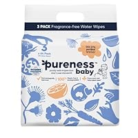 Pureness Baby Biodegradable Plastic Free Sensitive and Newborn Skin Mega Value Wipes, 64 Count, Pack of 3