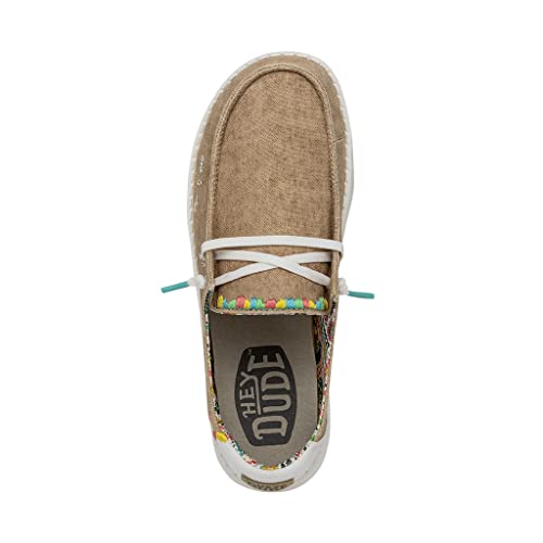Image of HEYDUDE Women's Wendy Boho Slip On Shoe, Sand Size 8 | Lightweight Casual Loafer with Memory Foam Insole