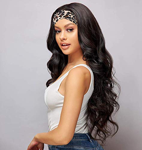 Natürliche schwarze Stirnband-Perücke, maschinell hergestelltes Stirnband, Perücke, lang, gewellt, synthetische Perücken für Frauen, ohne Lace-Front-Perücke, 56 cm Cover