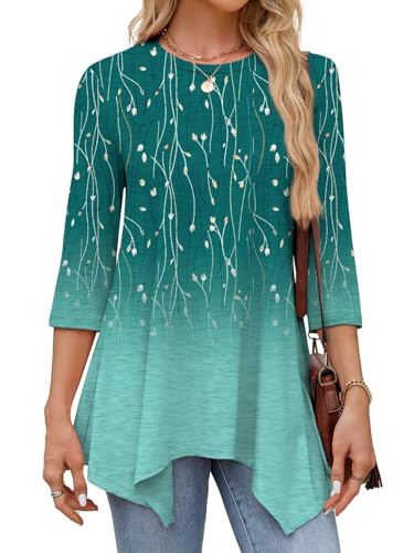 JUSTFASHIONNOW Women's Fall Tops 3/4 Sleeve Dressy Casual Plus Size Tunic Tops to Wear with Leggings Maternity Floral Shirts Loose Blouses（Gradient green，X-Large — view 4