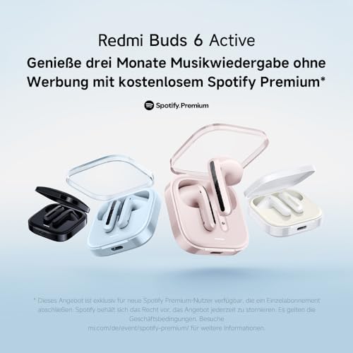 Xiaomi Redmi Buds 6 Active – In-Ear Kopfhörer, Bluetooth 5.4, bis zu 30 Stunden Akkulaufzeit, 14.2mm dynamischer Treiber, IPX4 Wasserschutz, Telefonat Rauschunterdrückung, Schwarz