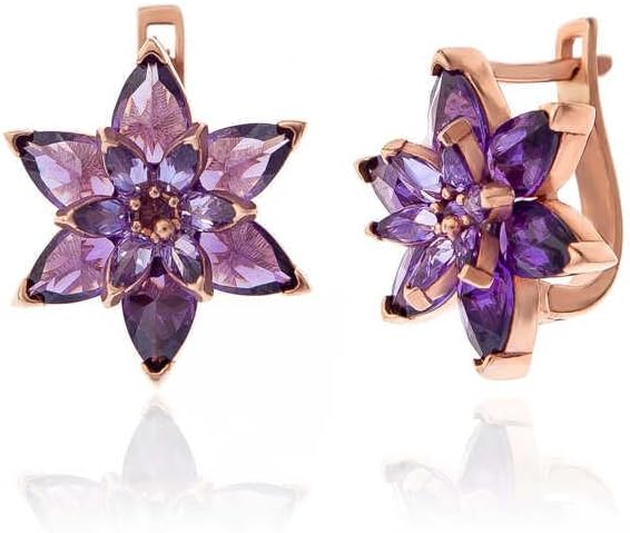 Gümüş Rose Mor Lotus Çiçeği Kadın Küpe