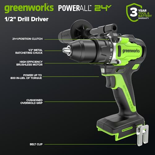 GREENWORKS 24V 1/2” Brushless Cordless Drill (800 In-lbs.), 4.0Ah (24,000mAh Power Bank) USB-C Battery, 3.3 FT Braided Cable, 65W Rapid Charger thumbnail 5