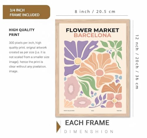 Image of BLINKART Flower Market Aesthetic Modern Art Walls With Frame | Natural Wood Texture | Living Room Bedroom Office Wall Decoration | Poster Home Decor Frames Wall Bedroom | 12x8 Inches (D554)