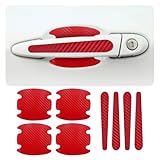 8PCS Carbon Fiber Car Door Handle Scratch Protectors, Universal Paint Guard Sticker for Door Handle Bowl, Fits Most Cars, Trucks, SUVs (Red)