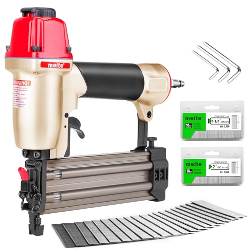 meite F50C Pneumatic Brad Nailer with 2000pcs Nails (1-1/4", 2"),