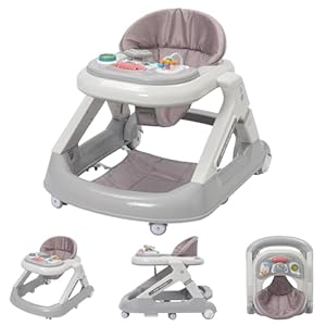 5 in 1 Lauflernhilfe,2-stufige Höhenverstellung,5-stufige Sitzverstellung,mit Abnehmbarem Tablett und Musik,360°-Drehrollen mit Bremsen,Baby Walker ab 6 Monaten Geeignet