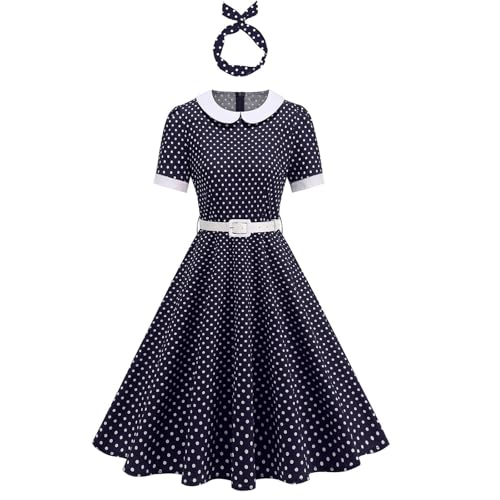 Robe rockabilly années 50 à pois avec bandeau assorti