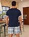 Uniexcosm Herren Schlafanzug Kurz Zweiteiler Sommer Pyjama Set Baumwolle Kurzarm Nachtwäsche und Karierten Shorts für Männer Dunkelblau-1 M