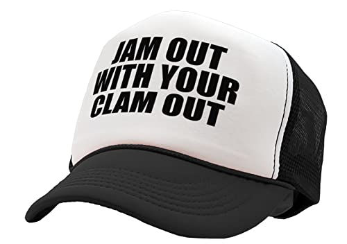 JAM Out with Your Clam Out - Funny Party Club - Vintage Retro Style Trucker Cap Hat (Black)