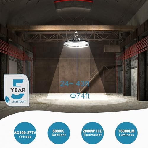 Lightdot 500W LED High Bay Light 75,000 Lumens (Eqv. to 2000W MH/HPS), UFO High Bay Shop Light for Warehouse and Commercial Lighting, 5000K Daylight, 100-277V AC, ETL Listed - 3 Pack 5Yrs Warranty by Lightdot - Image 4