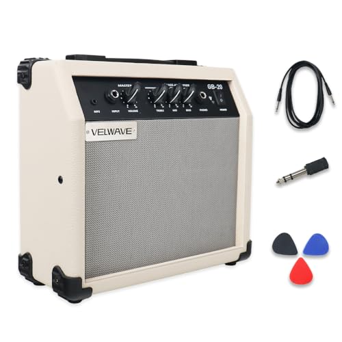 Electric bass Guitar Amplifier 20W Portable Practice amp Cream Color Quality Workmanship mp3 6.5'' inch Speaker Input Treble Middle bass Volume Headphone Jack Easy Control Plate