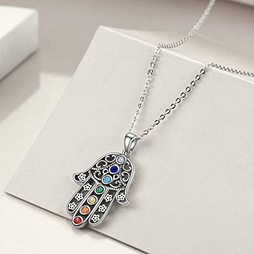 7 Chakras/Lotus/Hamsa Hand/Tree of Life Necklace 925 Sterling Silver Chakra Jewelry for Women Mother