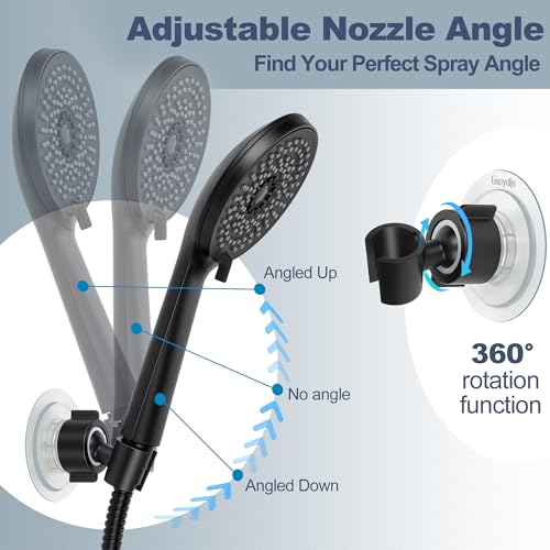 2 Pack Shower Head Holder Strong Adhesive Adjustable Handheld Shower Wand Holder No Drilling Shower Head Holder Wall Mount Black Shower Head for RV Shower Head and All its Hose Showers (Matte Black)