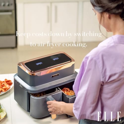 ELLE Dual Air Fryer Grey with Rose Gold, 10-in-1 Cooking Methods, Oil Free Cooking, Non-Stick & Dishwasher Safe, Smart & Match Cook (Dual Basket) - Image 5