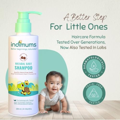 Image of Indimums Reetha-Shikakai Natural Baby Shampoo - Promotes Healthy Scalp & Hair, Gentle, Tear-free, Easy-to-Wash & Moisturising, 0 months+ (3X 200 ML) 600 ML