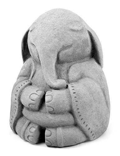 Meditating Elephant - Cast Stone Garden Sculpture : Large Size, Grey Stone Finish