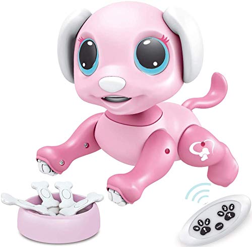 Bluena Robot Pet Dog Smart - Remote Control Puppy Toy for Kids Interactive Electronic Ideal RC STEM Gift for Boys & Girls - Hand Motion Gestures, Walking & Dancing - USB Charging (Pink)