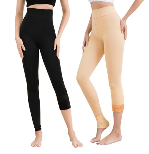 Image of Pnadty Women's High Waisted Velvet Warm Elastic Tights Winter Fleece Lined Thick Leggings Pants