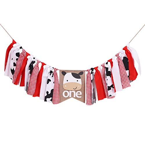 Farm Cow for First Birthday Highchair Banner - Boy or Girl High Chair One First 1st Barnyard Smash Cake Cow Western Fabric Picnic Decorations Cow , Party Decor for Baby Showers (Farm Cow Highchair Banner) by MAMUXI - Used condition - US$13.64