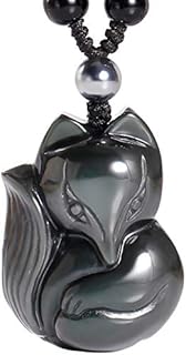 Jewboo Black Obsidian Lucky Fox Necklace Natural Stone Healing Crystal Pendant Protection Amulet Gemstons Pendant Jewelery