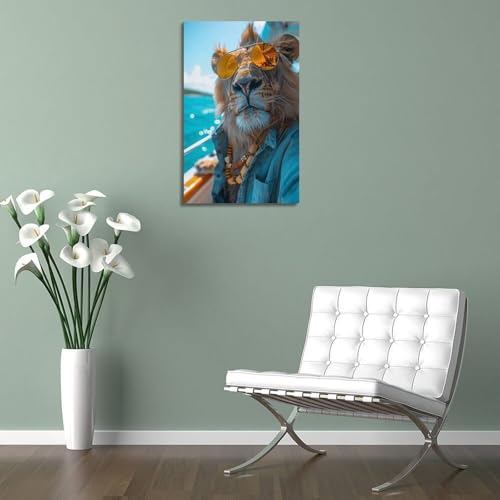 Tableau déco lion à lunettes de soleil impression toile 30x45