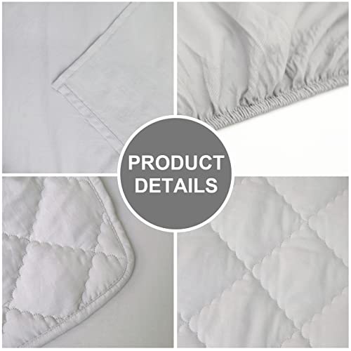 FLXXIE 4 Pieces Toddler Bedding Set, Soft and Breathable Microfiber Crib Sheet Set, Includes Quilted Comforter, Flat Top Sheet, Fitted Sheet, Envelope Pillow Case for Boys and Girls, Light Grey