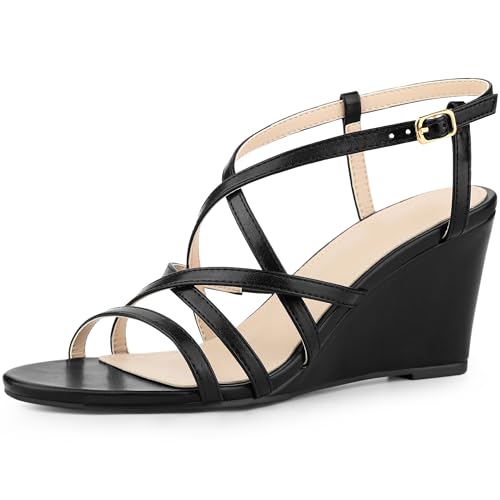 Perphy Open Toe Low Wedges Strappy Ankle Strap Wedge Sandals for Women