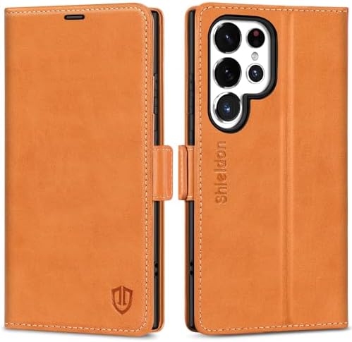 SHIELDON Etui do Galaxy S24 Ultra 5G, etui [prawdziwa skóra] [przegródka na karty] [blokada RFID] [stojak] odporne na uderzenia etui wewnętrzne z termoplastycznego poliuretanu (TPU), skórzane etui