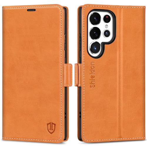 SHIELDON Capa para Galaxy S24 Ultra 5G de 6,8 polegadas, capa carteira de couro genuíno Galaxy S24 U