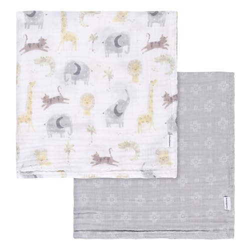 Image of Gerber Baby Unisex 2-Pack Muslin Blanket, Animals + Geos Neutral, One Size