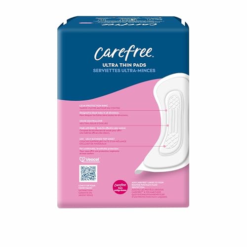 Carefree Ultra Thin Pads for Women, Regular Pads Without Wings, 40ct