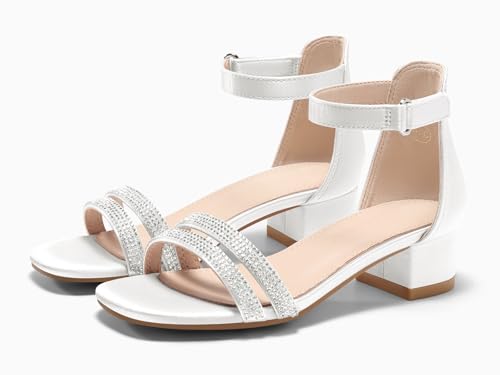 Image of Coutgo Girls Dress Shoes Sandals Chunky Low Heels Rhinestone Strap Flower Girl Wedding Party Shoes