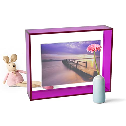 Happydino 4X6 Floating Frame Acrylic Neon Picture Frame Freestanding Translucent Colored Decorative Photo Frame For Wall Mounting Tabletop Desk Gallery Display, Purple #TOP4