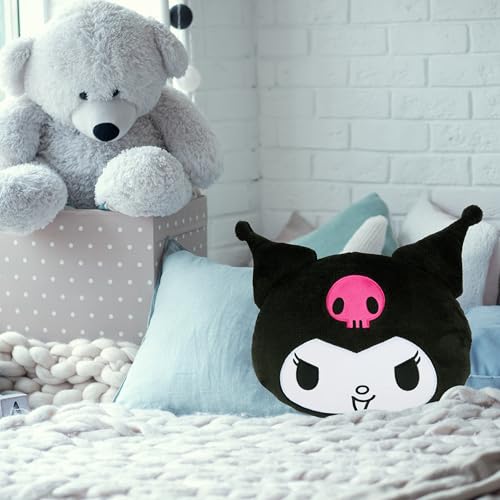 Image of Hello Kitty Sanrio Plush Cushion Pillow, Plush Throw Pillow Fluffy Cushion Kawaii Decor Cinnamoroll Kuromi, Gifts for Teens, Women (Black Kuromi, L12.4 x W11)