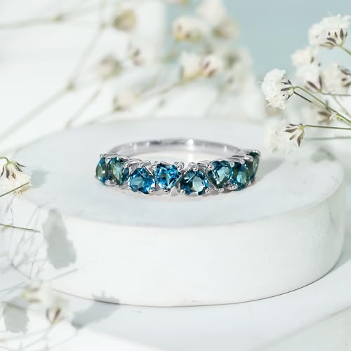 Natural London Blue Topaz Heart Eternity Band for Women, 4 mm Heart Shape Blue Topaz Ring, Aaa Quality - Ready To Gift3